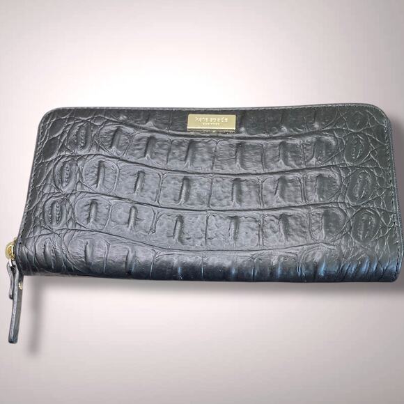 KATE SPADE Rialto Place Neda Black Croc Embossed Leather Zip Wallet/Clutch EUC - Picture 2 of 13